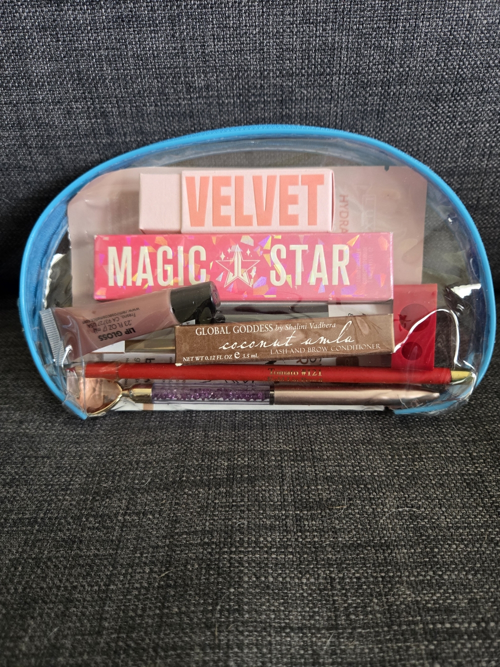 Jeffree Star And Assorted Make Up In Clear Makeup Pouch